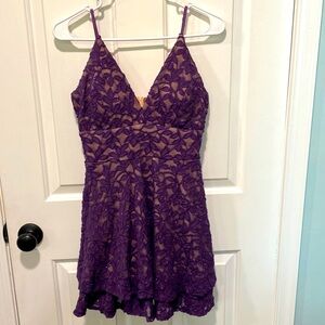 Juniors purple lace cocktail dress. Size M